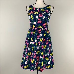 Multi-color Navy Bow Open Back Floral Sun Dress